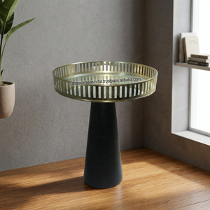Factory Cheap Price Modern Golden Mirror Tray with Cone Base Iron Side Table Black Finish Round for Indoor/Outdoor Use - Product Image 2