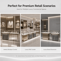 Vitrine à bijoux en métal éclairée par LED avec vitrine en verre trempé, mobilier de luxe pour boutique