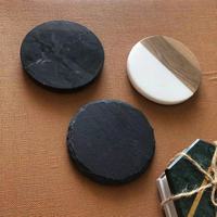 Sous-verre en ardoise noire naturelle avec support en cuir PU et crayon en ardoise pour cadeau de Noël