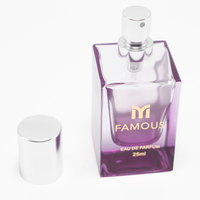 Flacon de parfum carré de 25 ml, couleur personnalisée, verre transparent, écologique, recyclable, impression à l'écran, emballage en carton, vaporisateur à pompe