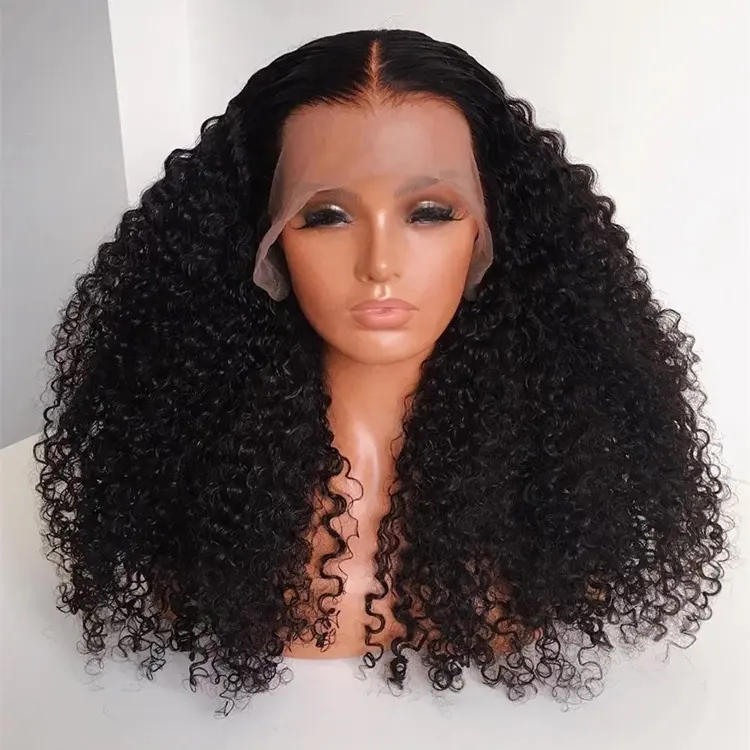 Perruque Lace Front Wig crépus indienne, cheveux humains vierges, coupe bouclée Afro, nœuds blanchis, 13x6, 300% de densité, perruque pour femmes noires