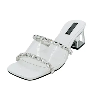 ElegiFemme Transparent Chunky Heels Women Sandals With Rhinestone Decoration Summer Causal Open Toe Clear PVC Sandals For Ladies