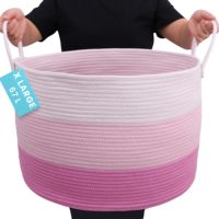 Cesto de Ropa de Cuerda de Algodón de 20" x 13" con Asas, Cojines y Almohadas, Contenedor de Almacenamiento, Cesto para Guardería