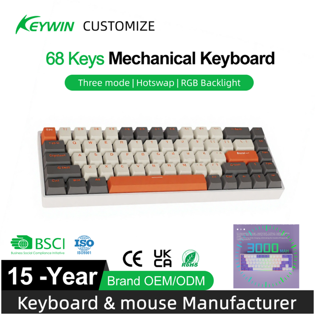 Custom Hotswap Tri-Mode 65% RGB Mechanical Gaming Keyboard Stock RGB Red Swtich 68 Keys Red Swtich Gaming Mechanical Keyboard