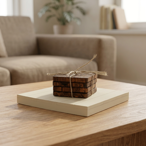 Handcrafted Classic Walnut & Acacia <b>Wood</b> Eco-Friendly Coasters & Mats Premium <b>Set</b> for Home & <b>Tea</b> Use - Product Image 2
