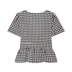 Kemeja wanita motif kotak-kotak kasual modis musim panas 2026, kemeja lengan pendek bergaya retro nan chic - Product Image 2