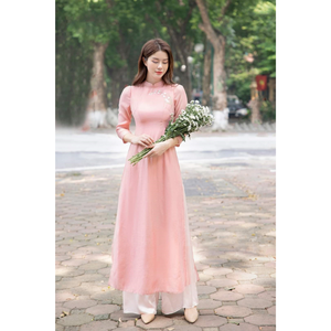 ชุดเดรสโอไดเวียดนามแบบดั้งเดิมสีแดงแบบเวียดนาม - Product Image 4