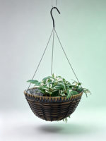 Panier suspendu pour plantes en ciment brun foncé, style américain, sculpté à la main, bord tressé triangulaire, 3 crochets métalliques, pour intérieur, extérieur, jardin