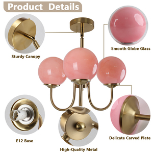 Lámpara de araña rosa para sala de estar, iluminación de dormitorio de inspiración vintage, lámpara Magic Bean francesa vintage color crema - Product Image 6