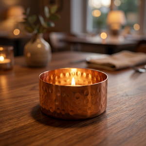 Pot à bougie en cuivre martelé fait main de haute qualité, écologique, avec finition naturelle polie, 5 oz, conteneur rond vide de luxe - Product Image 1