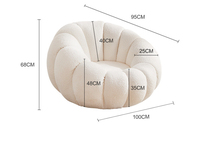 Fauteuil pouf ottoman moderne blanc crème pivotant, design citrouille, revêtement en velours, rembourrage en mousse et coton, pour salon
