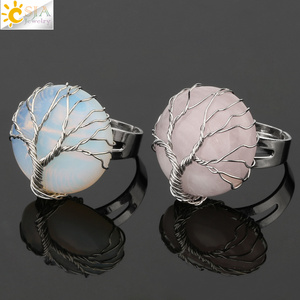 CSJA amatista Natural hecha a mano redonda piedra grande envoltura de alambre Reiki Árbol de la vida anillo diseño para hombre mujer venta al por mayor <span class=keywords><strong>G241</strong></span> - Product Image 3