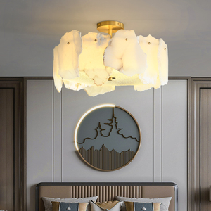 Plafonnier LED en marbre rétro <span class=keywords><strong>zen</strong></span> chinois, blanc chaud, style moderne simple, luxe, treillis, chambre à coucher, salon, balcon - Disponible en taille moyenne - Product Image 1