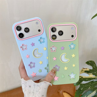 Casing HP Lichicase Silikon Lembut Lucu untuk iPhone 13 13 Pro 13 Pro Max Motif Bintang Bulan, Penutup Belakang Bernapas