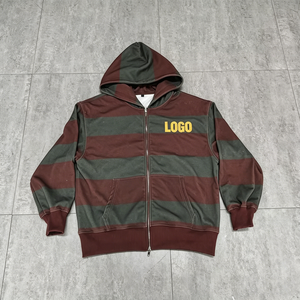 Custom Oversized Casual Men's Hoodie Zip-up Silk Screen Printing Striped Zip-up Hoodie - Product Image 1