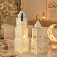 Lanterne de Ramadan Pafu, décoration Eid Mubarak, porte-bougie en métal LED en forme de mosquée, décoration islamique pour la maison