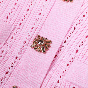 厂家批发休闲立体图案女装两件套开衫纽扣毛衣女装针织铅笔 - Product Image 5