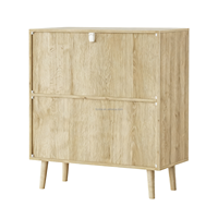 Console de style nordique multifonctionnelle en bois, meuble de rangement avec portes tressées, mobilier de salon durable