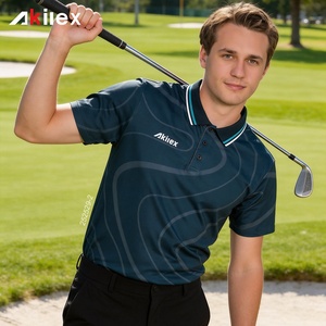 Camisas de Golf a Rayas Tejidas Personalizadas de Fábrica para Hombre, Impresión por Transferencia de Calor, Secado Rápido, Absorción de Humedad, Manga Corta, Poliéster 210g - Product Image 3