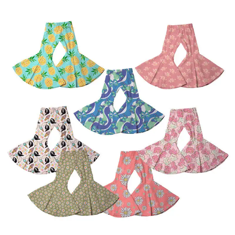 Vendita calda estate pantaloni campana latte tessuto di seta moda Design svasato stampa personalizzata per bambini Leggings