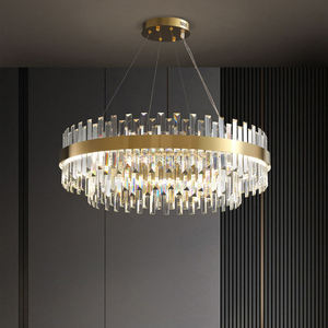 European Decoration <b>Light</b> Living Room Gold Rectangle Round Crystal clear Glass Pendant <b>Light</b> - Product Image 3