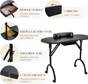 Table de manucure pliable et portable K Modern Eco-Friendly pour usage professionnel en salon avec lampe et collecteur de poussière - Product Image 2