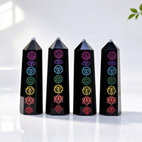Tour de cristal en obsidienne noire naturelle 7 chakras, baguette de guérison en pierre précieuse, baguette énergétique pour la méditation Reiki et la protection