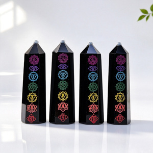 Tour de cristal en <span class=keywords><strong>obsidienne</strong></span> <span class=keywords><strong>noire</strong></span> naturelle 7 chakras, baguette de guérison en pierre précieuse, baguette énergétique pour la méditation Reiki et la <span class=keywords><strong>protection</strong></span> - Product Image 2