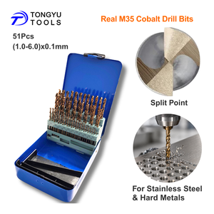 51Pcs 1-6mm Cobalt Drill Bit Set, Ready to Ship M35 HSS-E Co5% Jobber Twist Bit Kit for Tough Metal Stainless Steel Cast Iron - Product Image 1