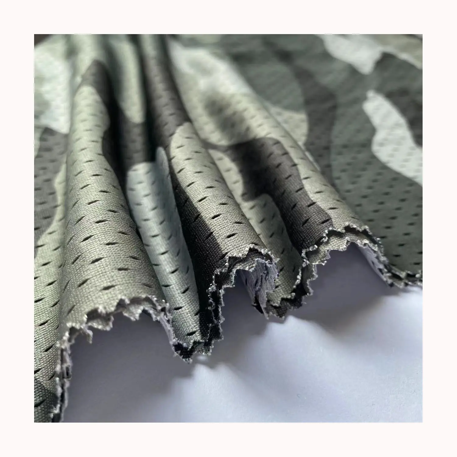 Fashion 100% Polyester Leaf Pattern Printed Eye Bird Mesh Eyelet Knit Sports Wear Fabric
