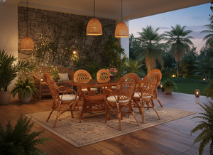 Ensemble de salle à manger JAVA, ensemble de salle à manger confortable en rotin/osier, design traditionnel, table longue faite à la main pour les hôtels indonésiens, meubles de maison - Product Image 5