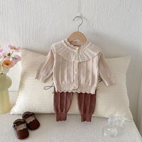 Ins Style coréen bébé fille respirant tricoté costume bébé poupée col à manches longues Cardigan pull cheville pantalon deux pièces ensemble