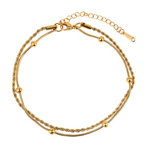Joyería de Moda al por Mayor de Fábrica, Tobillera de Doble Cadena de Acero Inoxidable Chapada en Oro de 18K para Mujer, Joyería Versátil para Tobillo - Product Image 1
