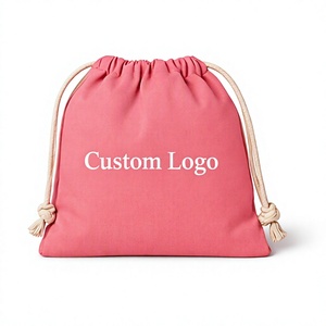 Bolsa de algodón rosa con cordón y logotipo personalizado, bolsa de almacenamiento de ropa de tamaño mediano con doble cordón de algodón. - Product Image 1