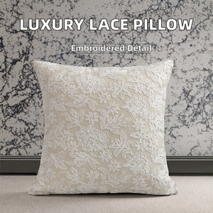 Indskill Custom <b>Large</b> Flower Embroidered Cotton Pillow Covers Luxury Lace Decorative Pillow for Home Use Rectangle Shape - Product Image 2