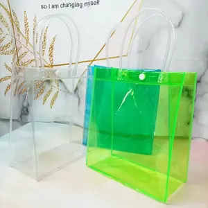 Sacola de praia para compras em PVC transparente para presente, sacola pequena para presente com logotipo personalizado