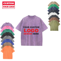 T-shirt Détressé en Coton Lourd avec Logo pour Hommes Femmes, Impression DTG Oversize Noir Personnalisé Vintage Délavé à l'Acide