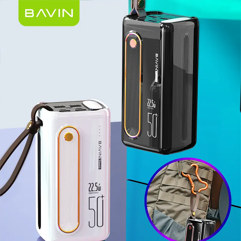 BAVIN-teléfono móvil portátil con múltiples puertos, dispositivo de carga rápida de 50000 mAh, 22,5 W, para viajes al aire libre, USB, batería externa de 50000 mah, PC066 Pro