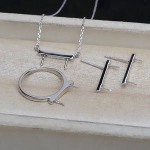 Wenchi S925 <b>Silver</b> Necklace <b>Set</b> Earring <b>Ring</b> Double Bead Accessory 9-10 Pearl Empty Holder DIY Gold Plated Jewelry Findings - Product Image 1