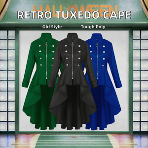 Halloween retro smoking van polyester voor dames, met lange, onregelmatige zoom en stijlvolle cape voor <span class=keywords><strong>tv</strong></span>- en filmkostuums - Product Image 2