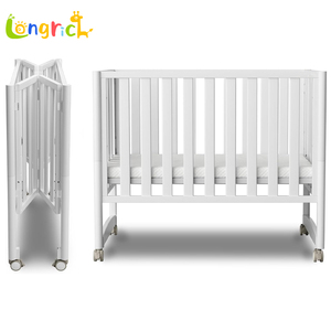 100% New Zealand pinewood 6-in-1 Convertible Mini nôi di động gấp bé bánh xe màu trắng dễ dàng lắp ráp <span class=keywords><strong>4</strong></span> điều chỉnh - Product Image 1