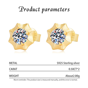 Pendientes de Girasol con Certificado GRA, Chapados en Oro, Plata de Ley S925, Corte Brillante D VVS1, Moissanita de 0.5CT, Modernos para Mujer - Product Image 3