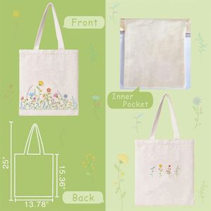 Sac fourre-tout en toile personnalisé pour le shopping, les cadeaux, les voyages, réutilisable, imprimé de fleurs, sac en coton à fleurs colorées pour femmes - Product Image 2