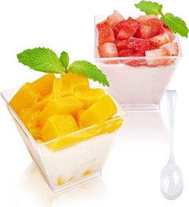 MingYu 2.5 oz 70 ml gobelets en plastique transparent jetables avec cuillères petites tasses à <span class=keywords><strong>mousse</strong></span> carrées en matériau PS - Product Image 1