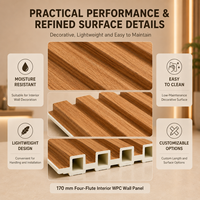 Panneau mural rainuré WPC MORLENX pour intérieur, 170 mm, quatre rainures, grain de bois, revêtement mural décoratif, 22 mm d'épaisseur, longueur personnalisée