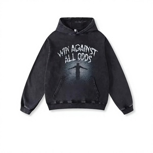 Sweat à capuche unisexe imprimé Win All Odds, coupe classique, en molleton bouclette épais 100% coton délavé à l'acide, design graphique streetwear automne - Product Image 2