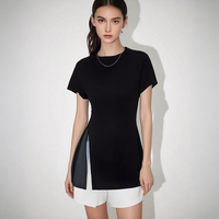 T-shirt d'été haut de gamme noir à col rond et manches courtes, coupe ajustée, tendance et populaire