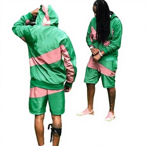 Wholesale Custom Windbreaker <b>Jackets</b> and Nylon Shorts Set Lightweight Polyester Two Piece Windbreaker Tracksuit - Product Image 1