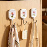 Crochets muraux adhésifs rétro botaniques sans perçage, support carré pour fleurs, pour l'organisation des dortoirs et appartements, 63x36mm, surface sèche HDP