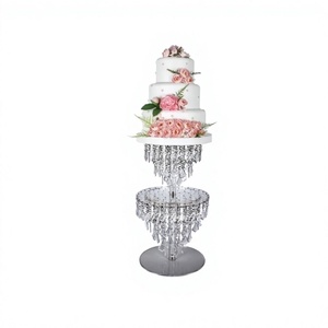 Soporte redondo para pastel de pan de metal plateado y cristal, soporte para pastel de 2 niveles para cocina, fiestas de boda y decoración de eventos - Product Image 1